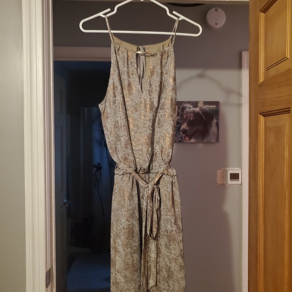 White House Black Market Large Snake Bronze Foil Halter Dress